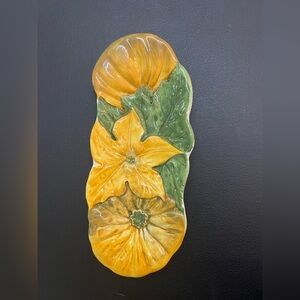 Vintage Italian Spoon Rest Trinket Tray w/Pumpkins Fall Accents Majolica style